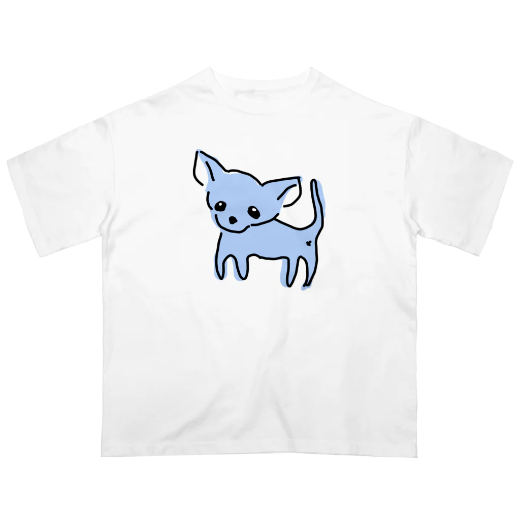 akane_art（茜音工房）のゆるチワワ（ブルー） オーバーサイズTシャツ