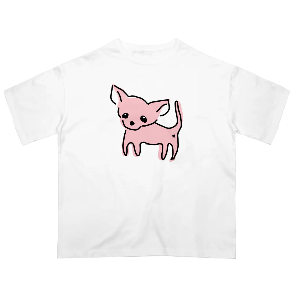 akane_art（茜音工房）のゆるチワワ（ピンク） オーバーサイズTシャツ