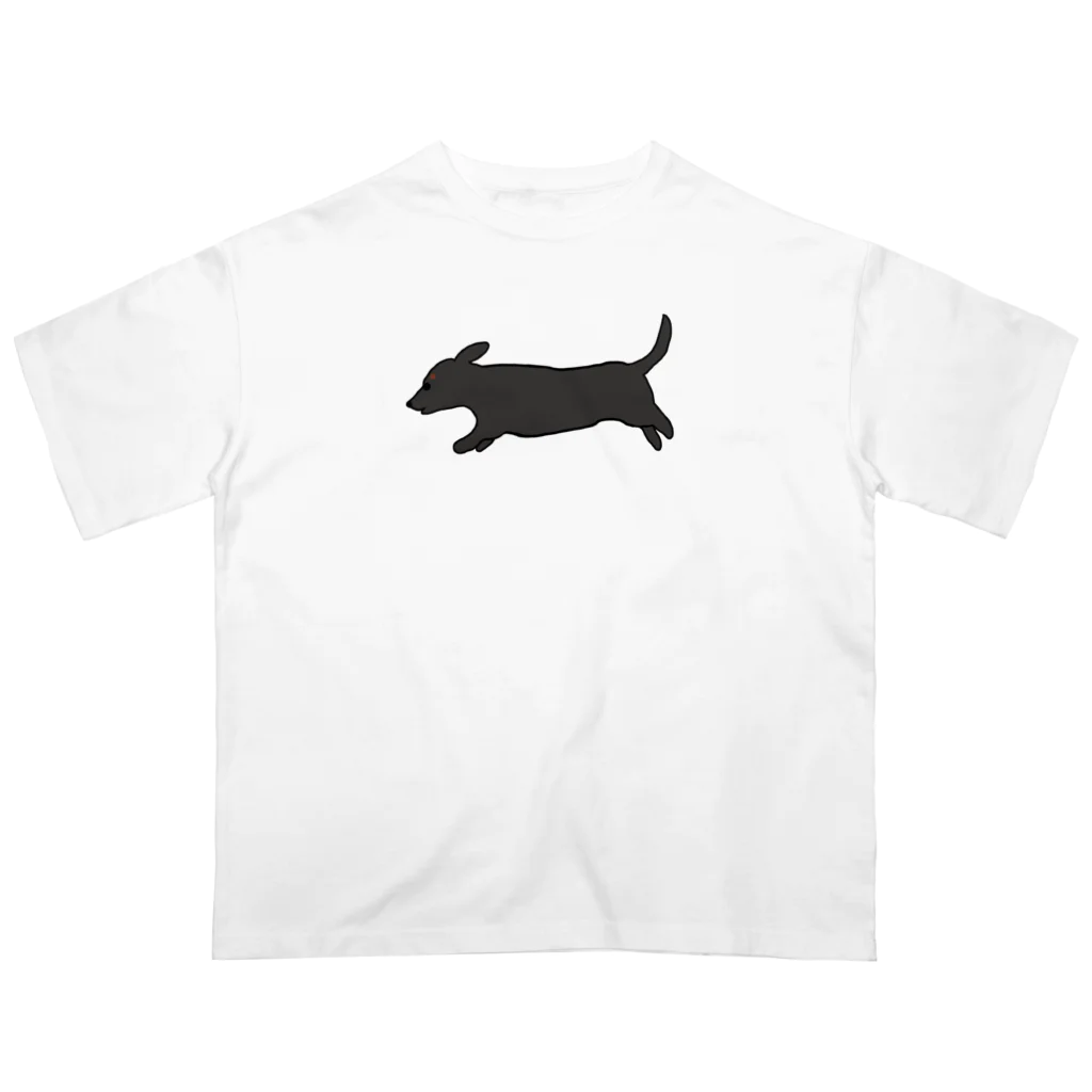 CHOSANAの走る犬 ダックス ブラック Oversized T-Shirt