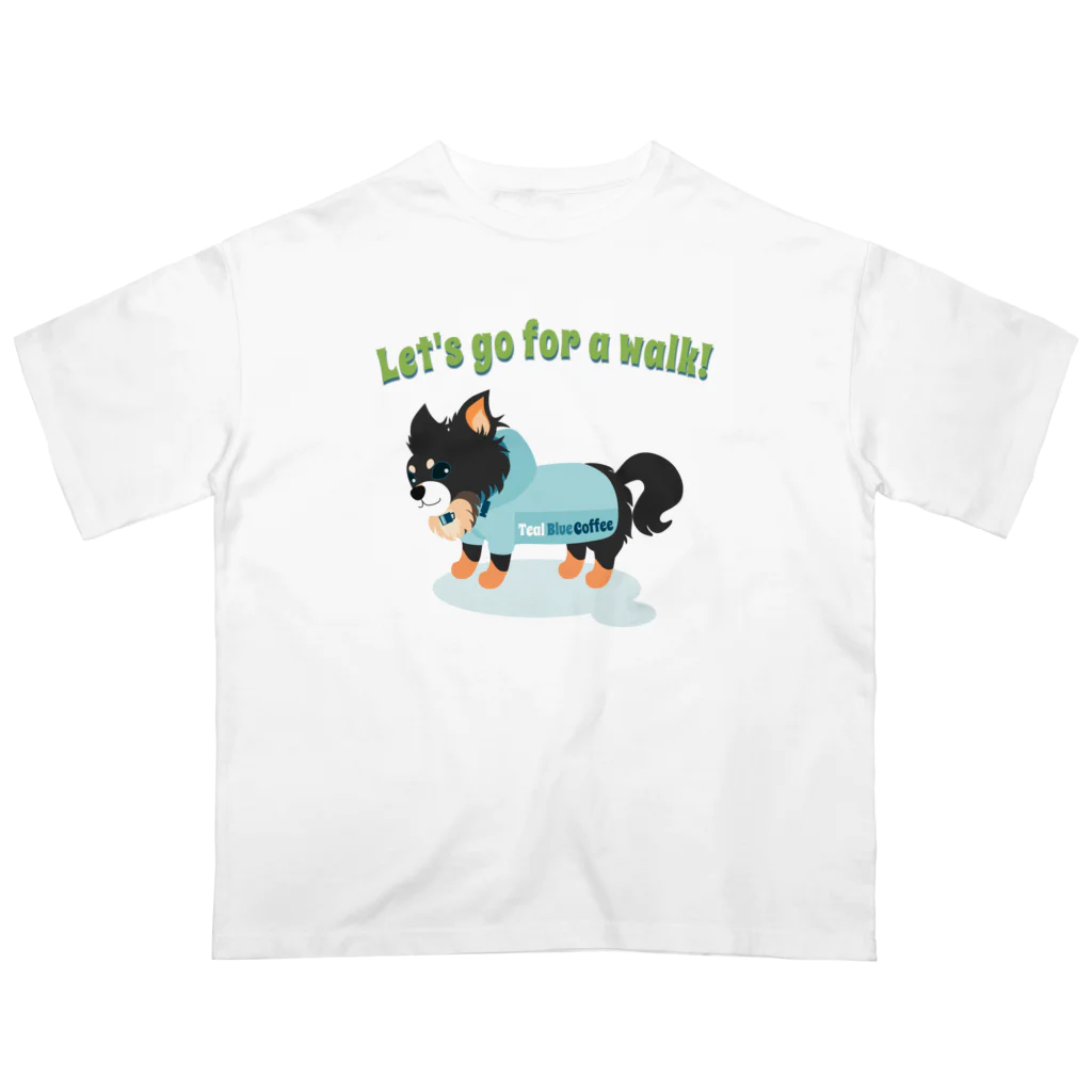 Teal Blue Coffeeのお散歩の時間_BLUE Ver. オーバーサイズTシャツ