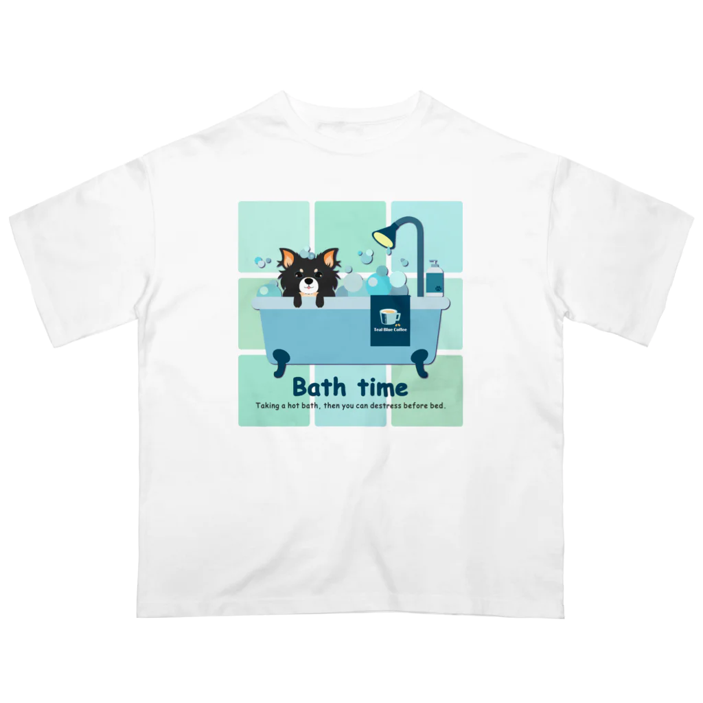 Teal Blue Coffeeのお風呂の時間_tile Ver. オーバーサイズTシャツ