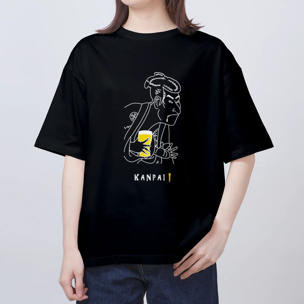 ビールとアート TM-3 Designの名画 × BEER（写楽）白線画 Oversized T-Shirt