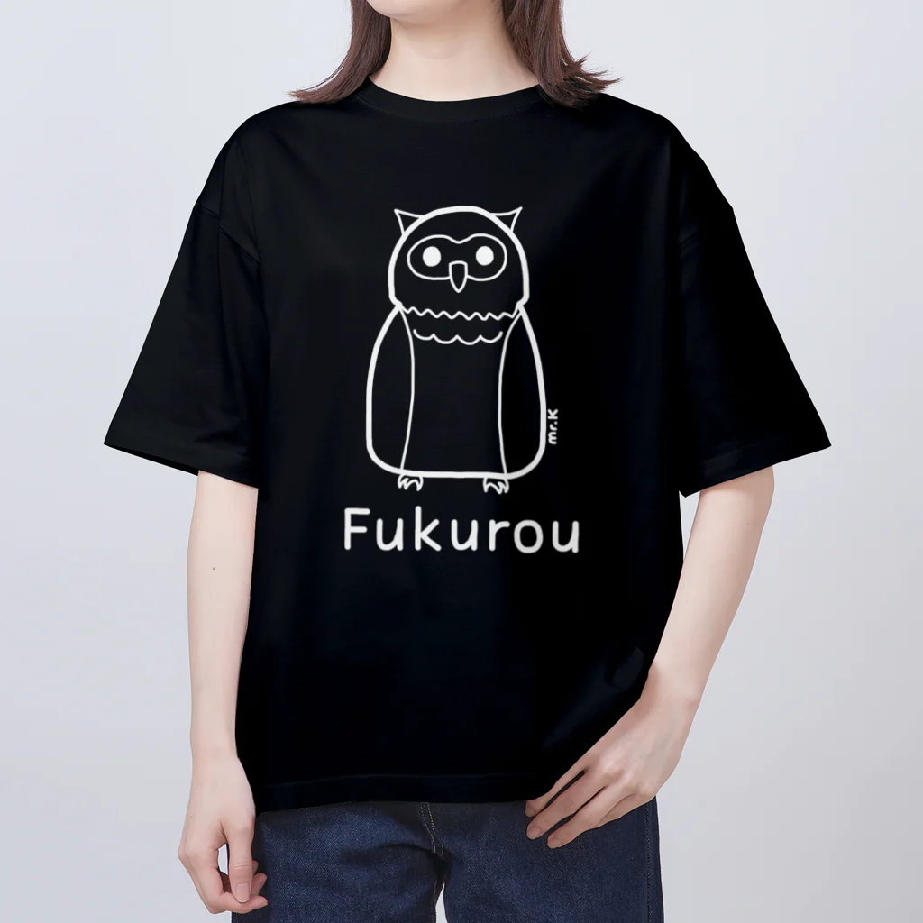 MrKShirtsのFukurou (フクロウ) 白デザイン オーバーサイズTシャツ