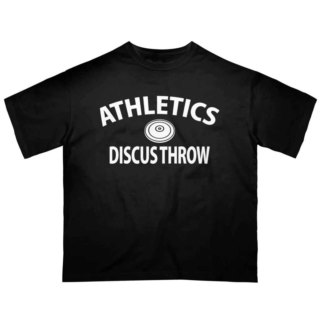 sports_tower スポーツタワーの円盤投げ・白・陸上競技・えんばんなげ・グッズ・Tシャツ・Discus Throw・飛距離・男子・女子・かっこいい・かわいい・アスリート・選手・有力・確実・候補・部活・有望・応援・精神力・集中力・メダル Oversized T-Shirt