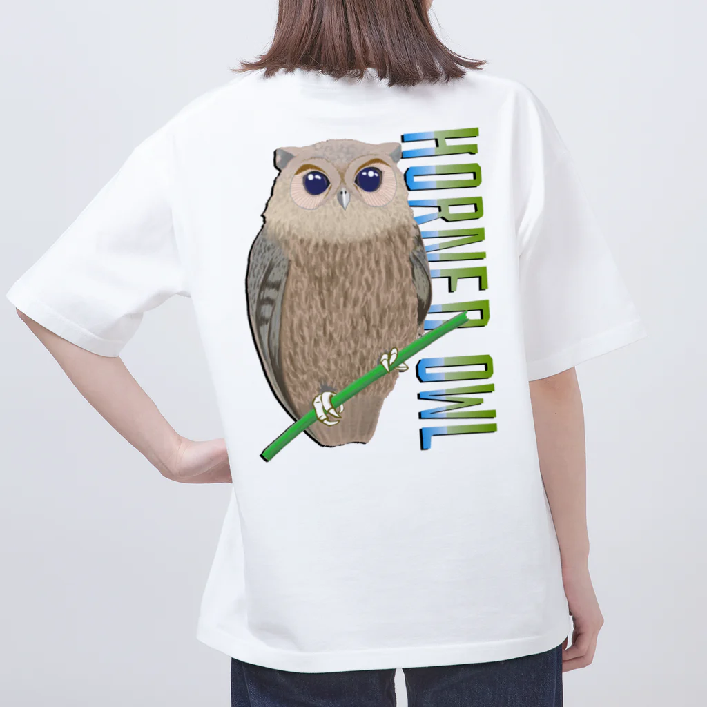 LalaHangeulのHORNED OWL (ミミズク)　バックプリント オーバーサイズTシャツ