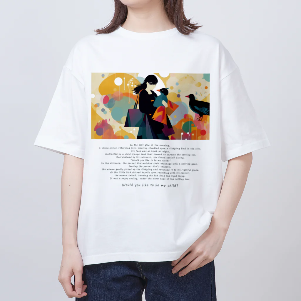 鳥救うSUZURIの『ウチの子になる？』【寄付付き商品】 オーバーサイズTシャツ