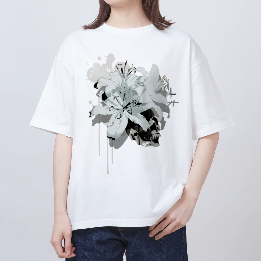 nanaqsaのLily Skull [White] オーバーサイズTシャツ