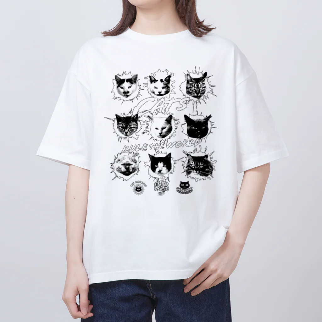 LONESOME TYPE ススの猫が世界を支配する9FACES（黒） Oversized T-Shirt