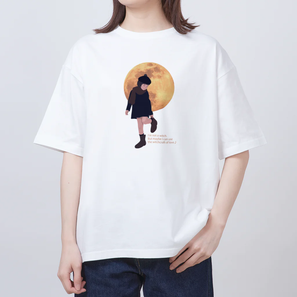 キッズモード某の月と黒ワンピの女の子 オーバーサイズTシャツ