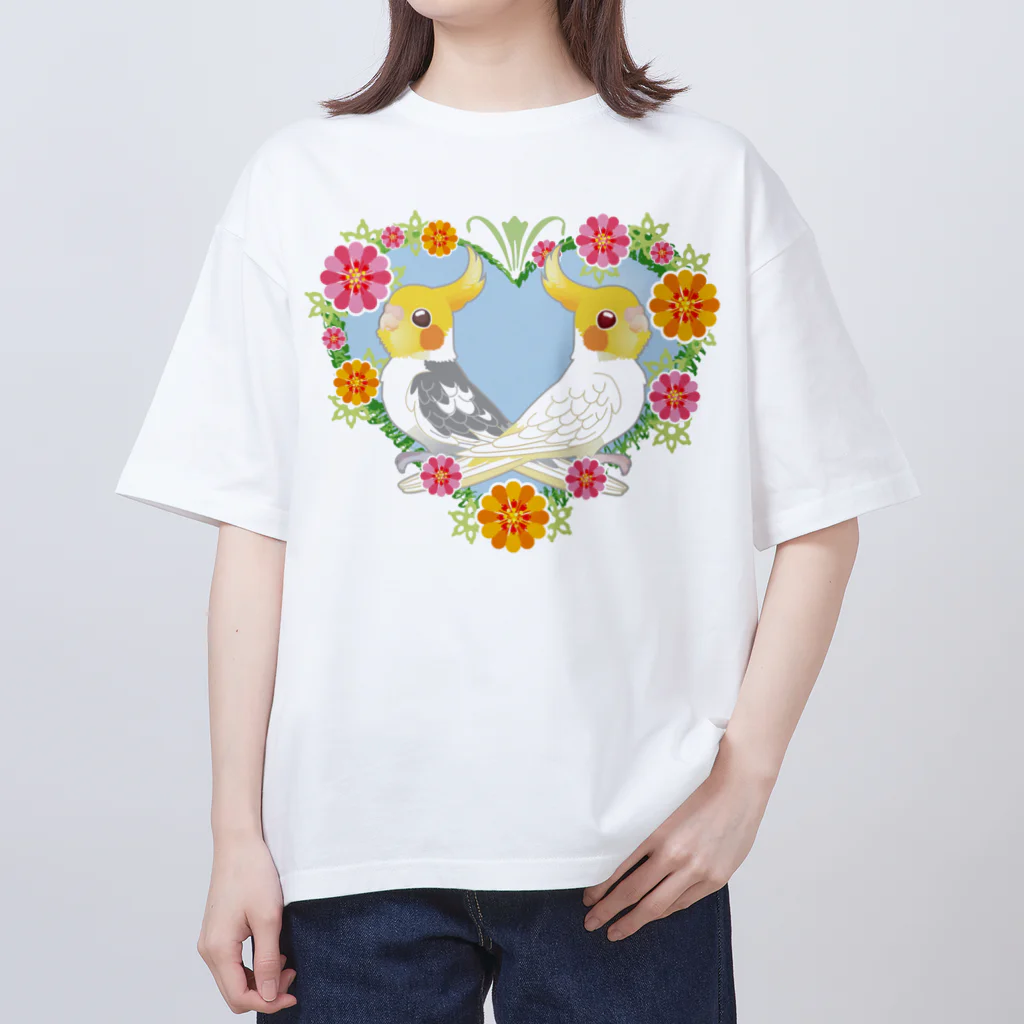 あにまるめいとのお花のハートリースオカメ オーバーサイズTシャツ