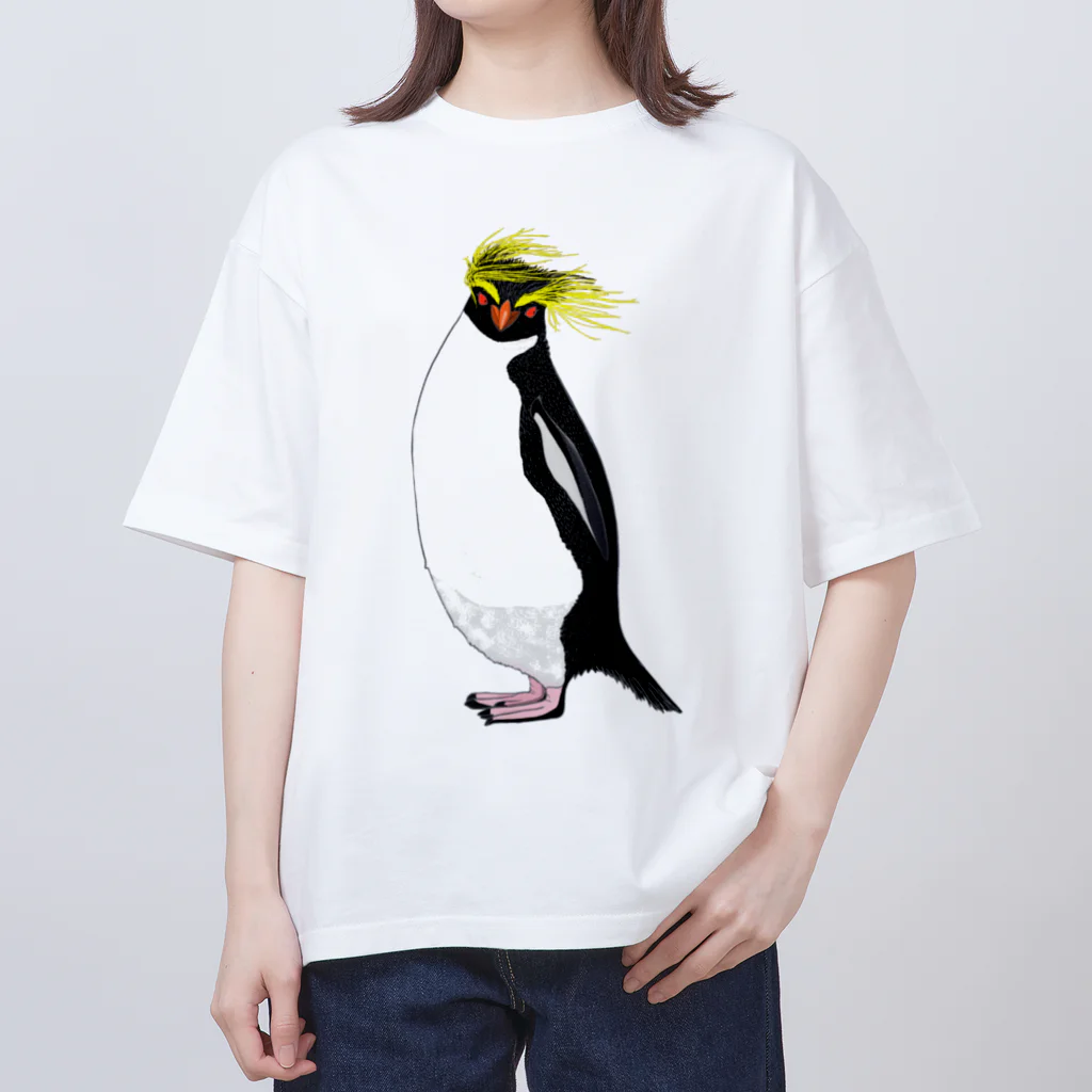 LalaHangeulの　風に吹かれるイワトビペンギンさん(文字無しバージョン Oversized T-Shirt