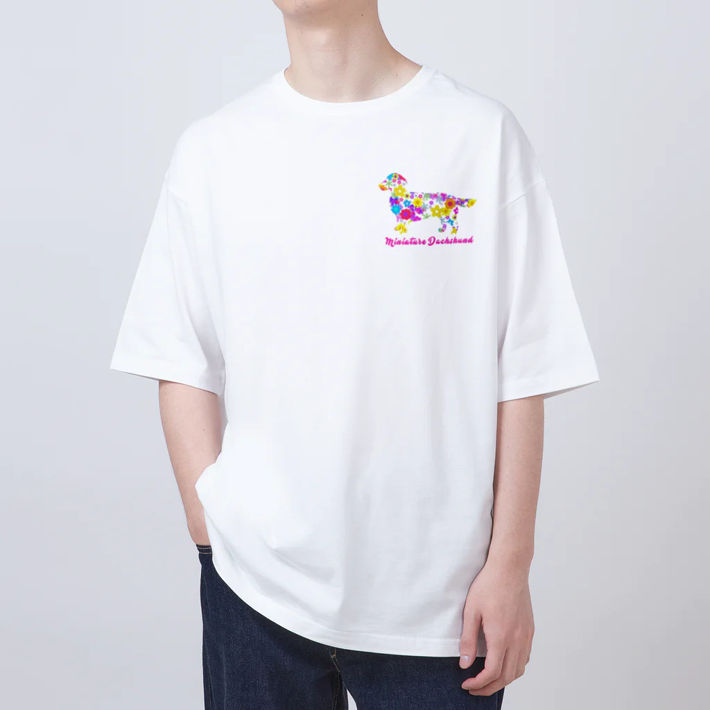 AtelierBoopのミニチュアダックス　フラワーパーティ Oversized T-Shirt