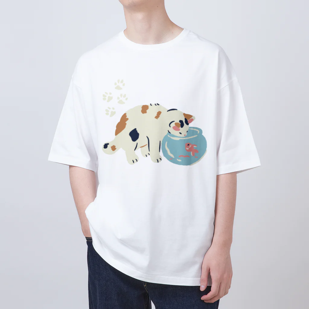 honeycombのねこと金魚 オーバーサイズTシャツ