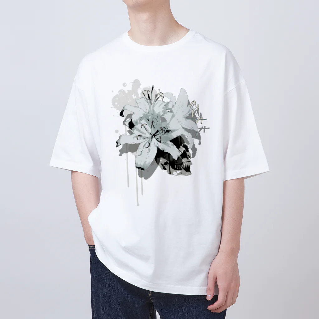 nanaqsaのLily Skull [White] オーバーサイズTシャツ