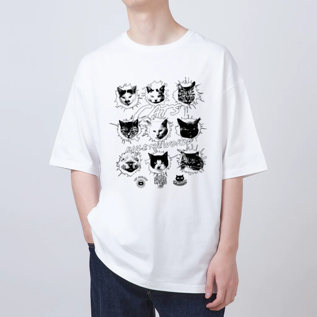 LONESOME TYPE ススの猫が世界を支配する9FACES（黒） Oversized T-Shirt