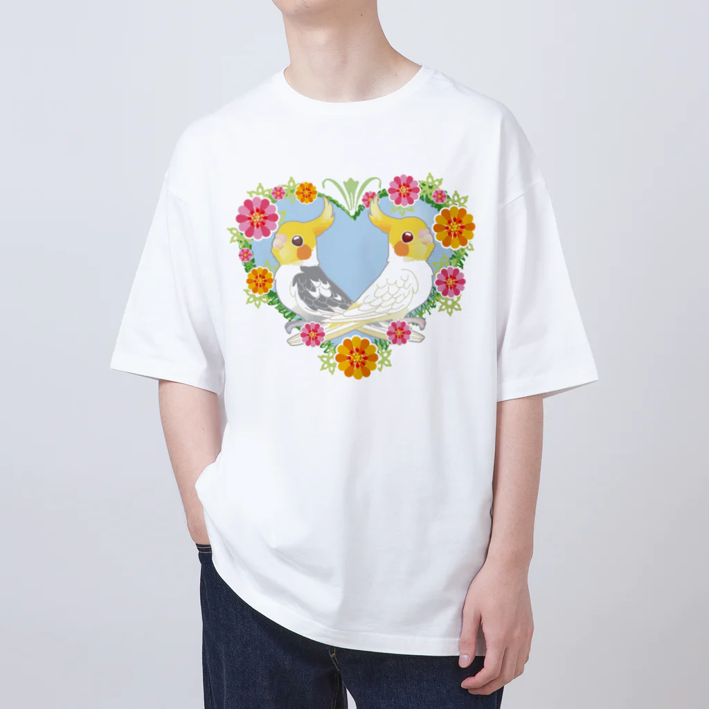 あにまるめいとのお花のハートリースオカメ オーバーサイズTシャツ