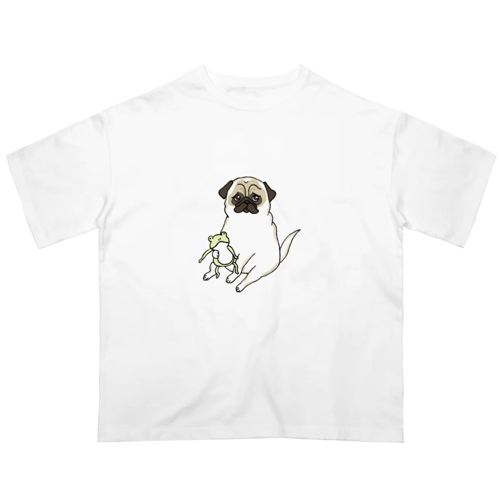 Hinanochin.shopのa pug and a frog doll Oversized T-Shirt