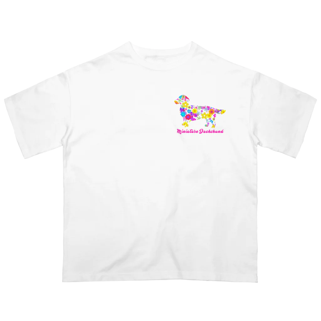 AtelierBoopのミニチュアダックス　フラワーパーティ Oversized T-Shirt