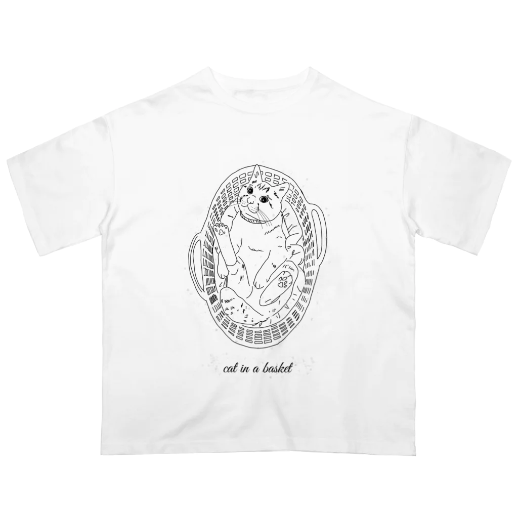 小鳥と映画館のバスケットに入った猫 オーバーサイズTシャツ