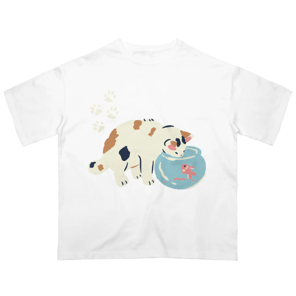 honeycombのねこと金魚 オーバーサイズTシャツ