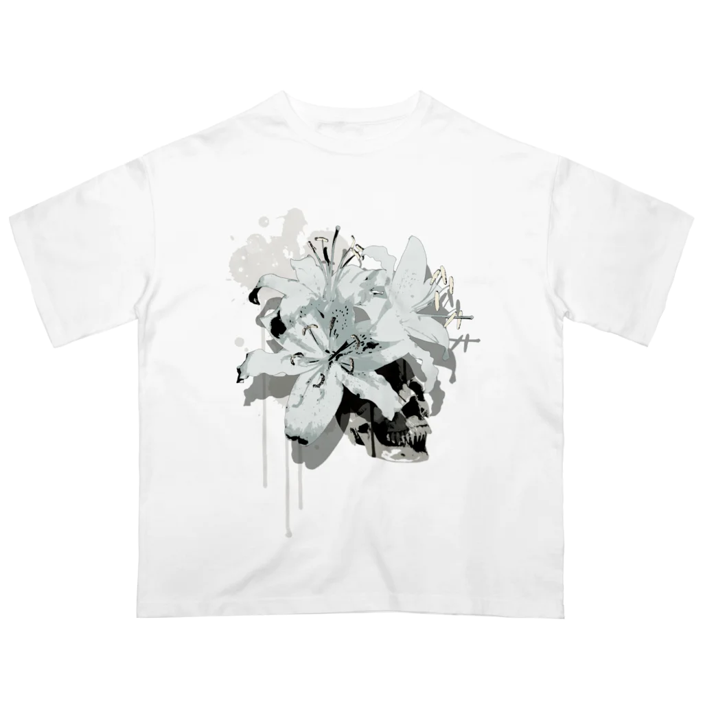 nanaqsaのLily Skull [White] オーバーサイズTシャツ