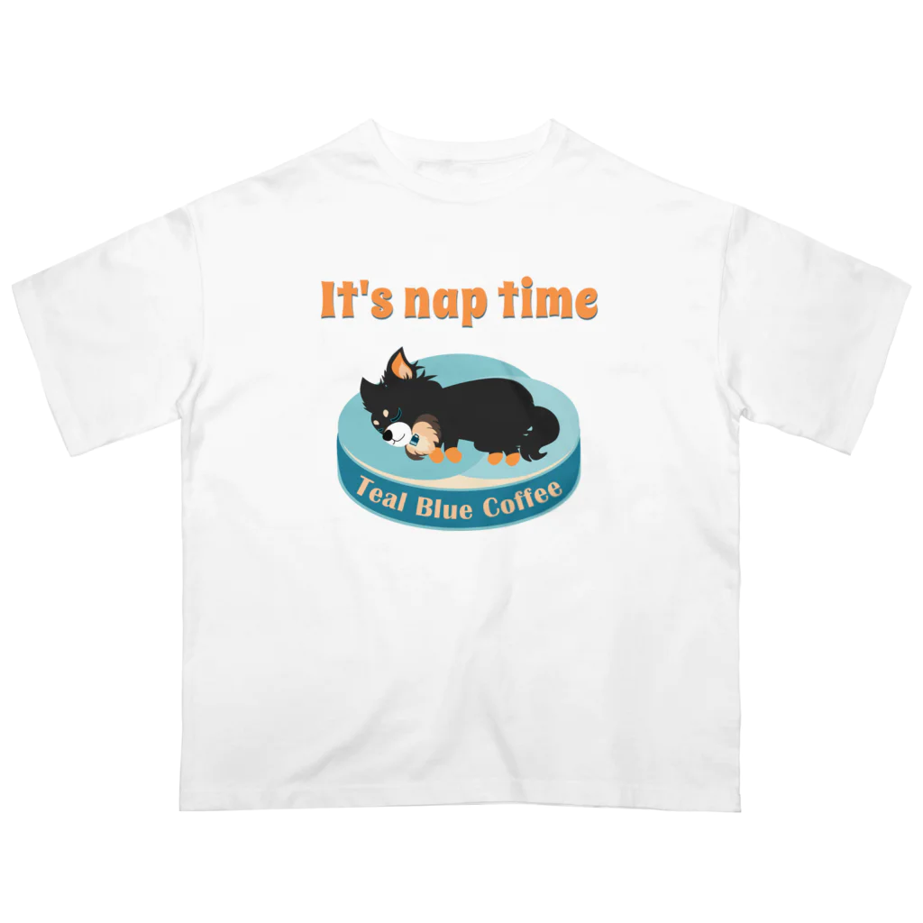 Teal Blue Coffeeのお昼寝の時間　-puppy teal- Oversized T-Shirt