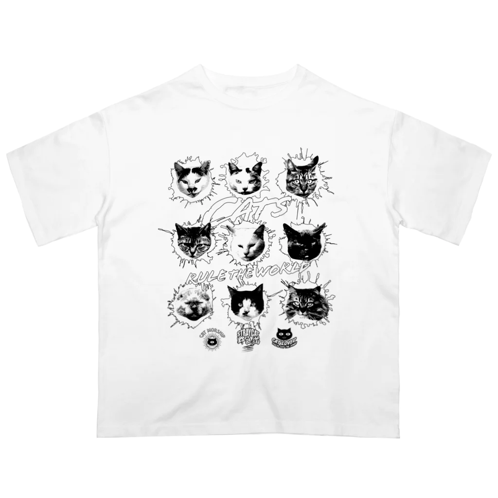 LONESOME TYPE ススの猫が世界を支配する9FACES（黒） Oversized T-Shirt