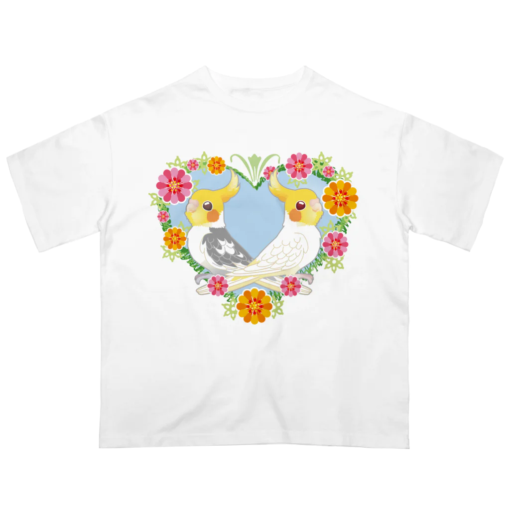 あにまるめいとのお花のハートリースオカメ オーバーサイズTシャツ