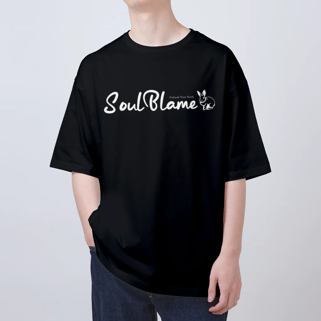 SOULBLAMEのRABBIT LOGO WHITE IN BLACK Oversized T-Shirt