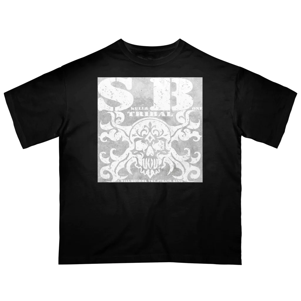Ａ’ｚｗｏｒｋＳのSKULL&BONE TRIBAL GRUNGE WHT ON CONCRETE Oversized T-Shirt