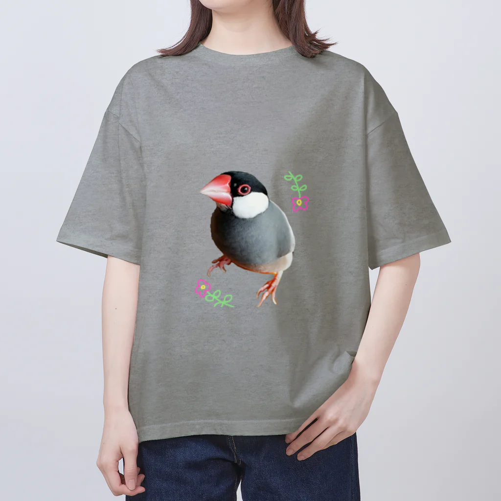 harupink🌸ペット似顔絵illustのFLOWER文鳥さん Oversized T-Shirt