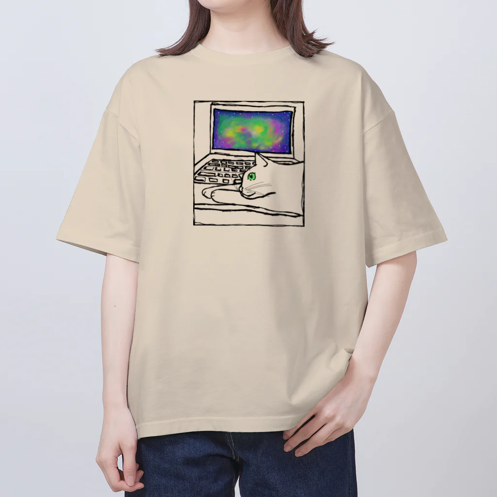 9livesworkの星雲ねこ オーバーサイズTシャツ