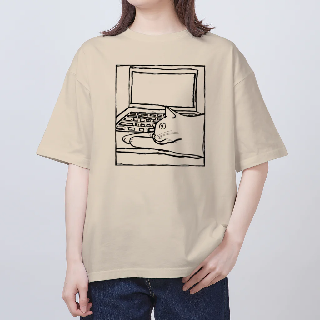 9livesworkの猫の手貸します。（ほぼ線画） オーバーサイズTシャツ