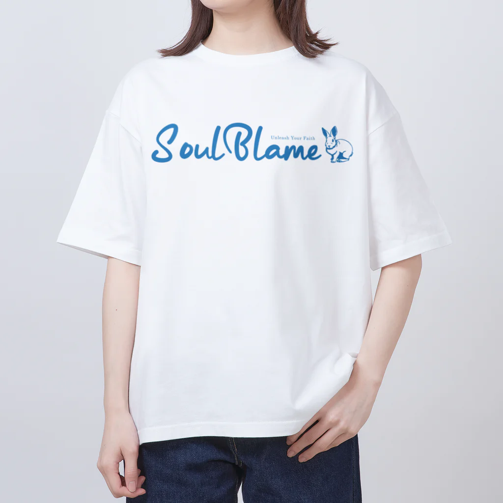 SOULBLAMEのRABBIT LOGO SBLUE IN WHITE オーバーサイズTシャツ