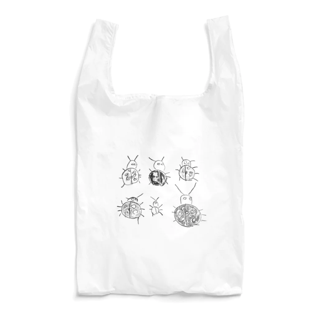 ねこ田ねこ子のこどもが描いたモノクロのてんとう虫の Reusable Bag