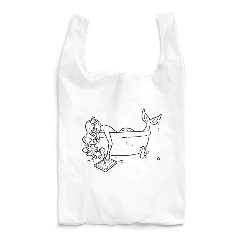 サトウノリコ*の浴室でタブレットを使う人魚【くろ】 Reusable Bag