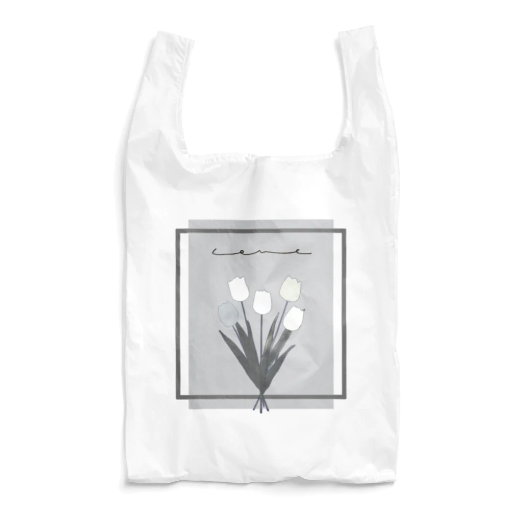 rilybiiのgrayish color × white × charcoal ×  tulip bouquet エコバッグ