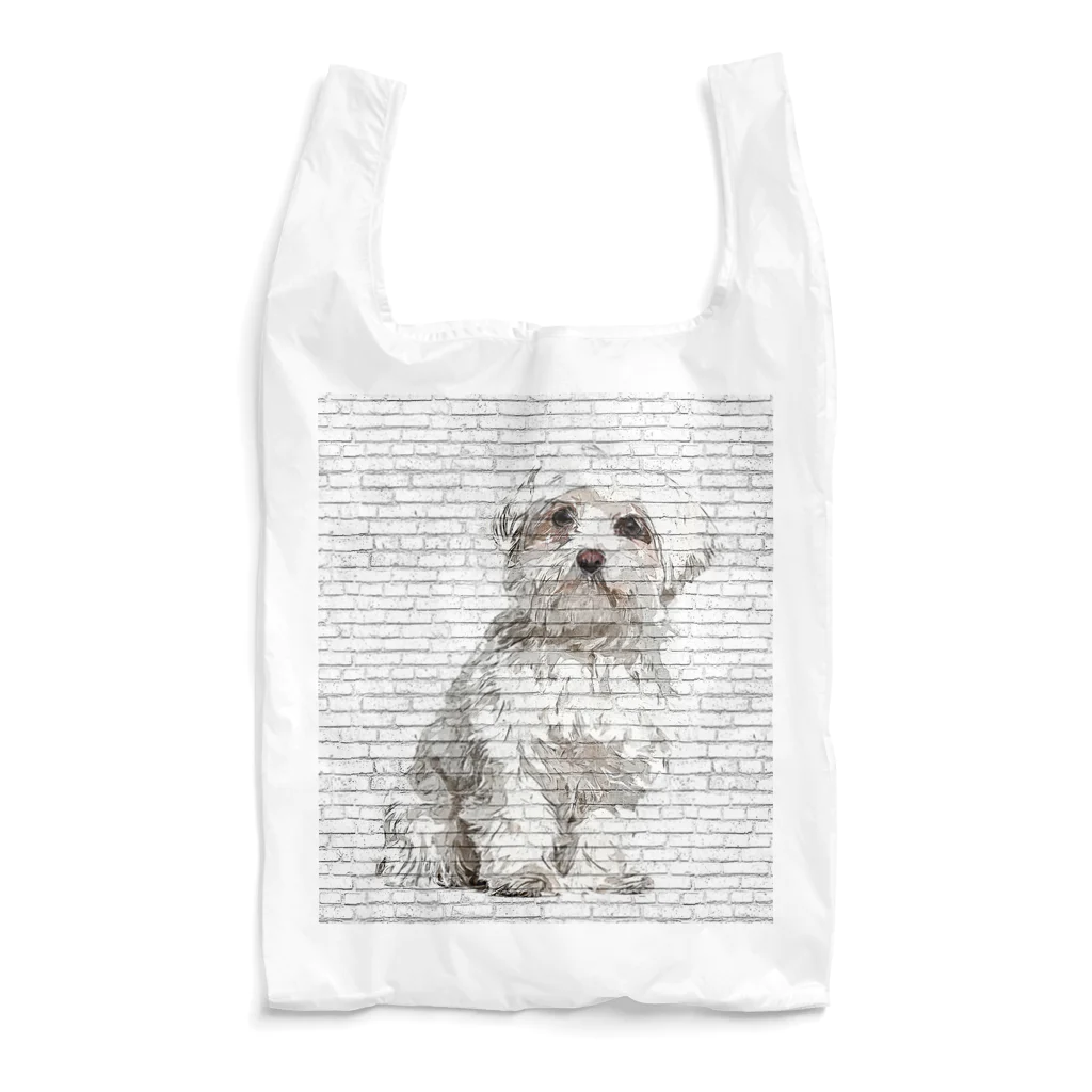 【CPPAS】Custom Pet Portrait Art Studioの マルチーズドッグ - レンガブロック背景 Reusable Bag