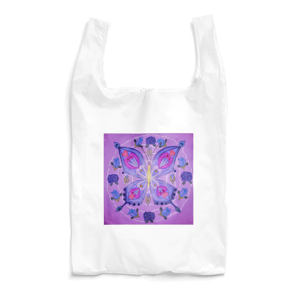 点描曼荼羅の世界の青い蝶 Reusable Bag