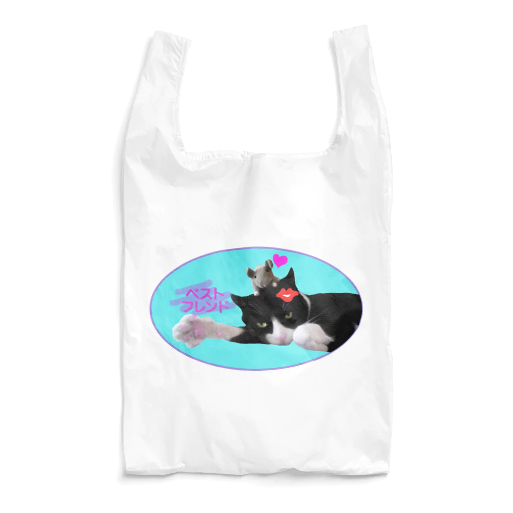 Kaeru Craftのベストフレンド ネコ丸とネズミ（ブルー） Reusable Bag