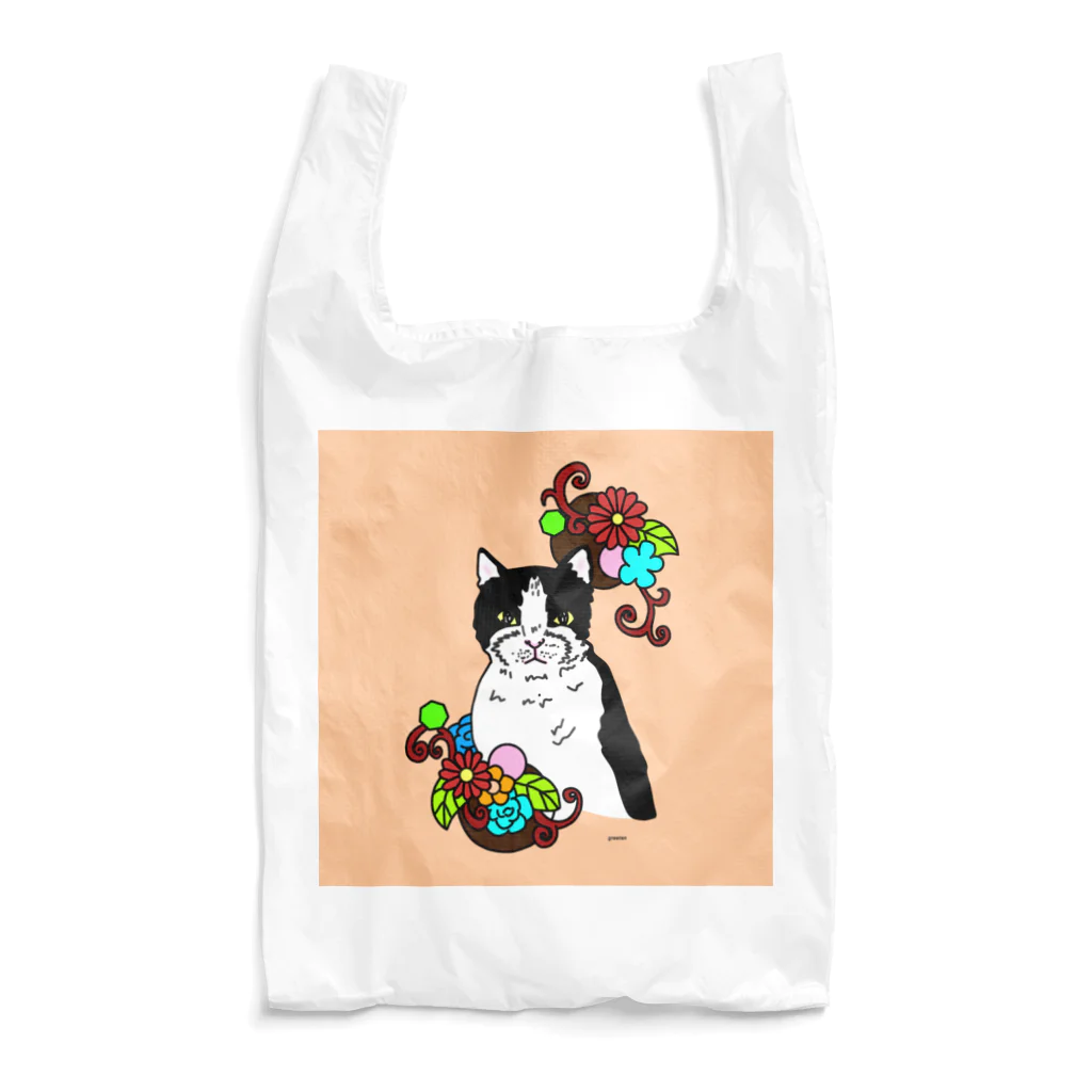 greetenのハチワレ猫と花　カラフル Reusable Bag
