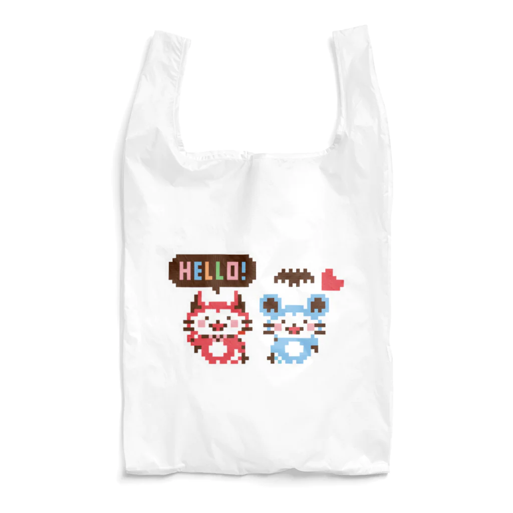 ミニマムユニヴァース@SUZURIのデビねこくんとデビねずちゃんドット絵 エコバッグ Reusable Bag