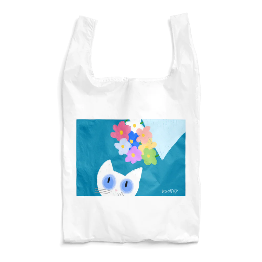 Kaolillyのお店のKaolilly のシロネコと花束 Reusable Bag