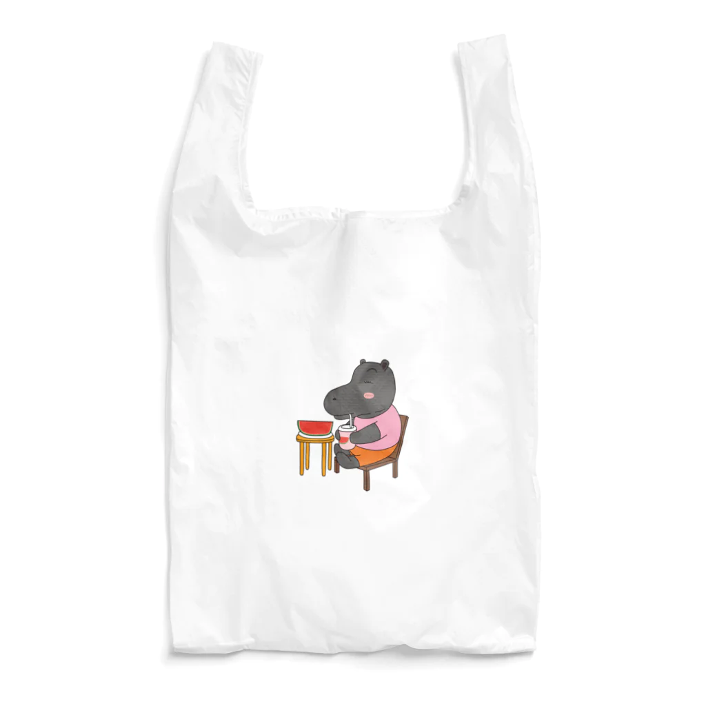 ネコモトタロウショップのスイカジュースを飲むカバ Reusable Bag