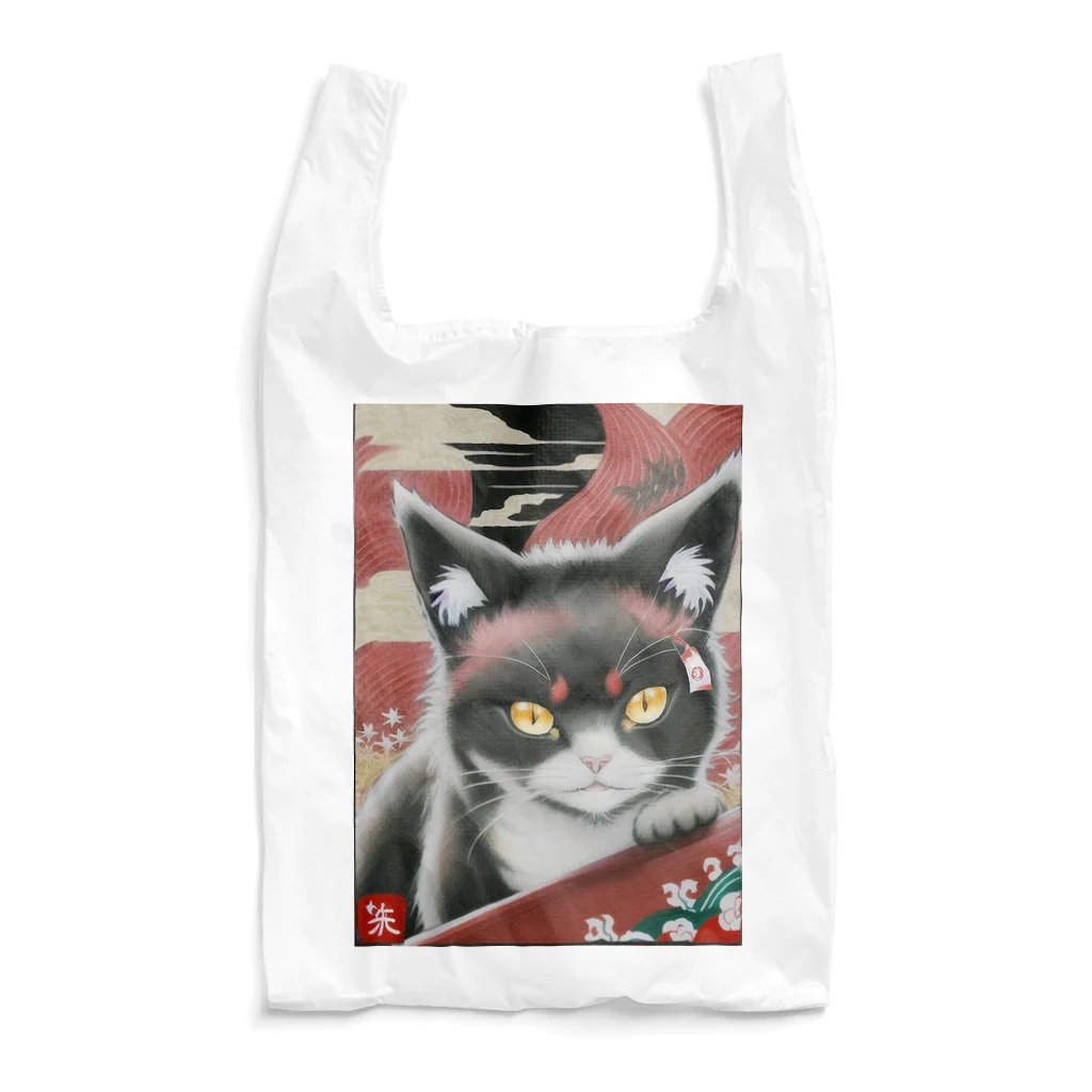 Red & Brack の花札猫(明) Reusable Bag