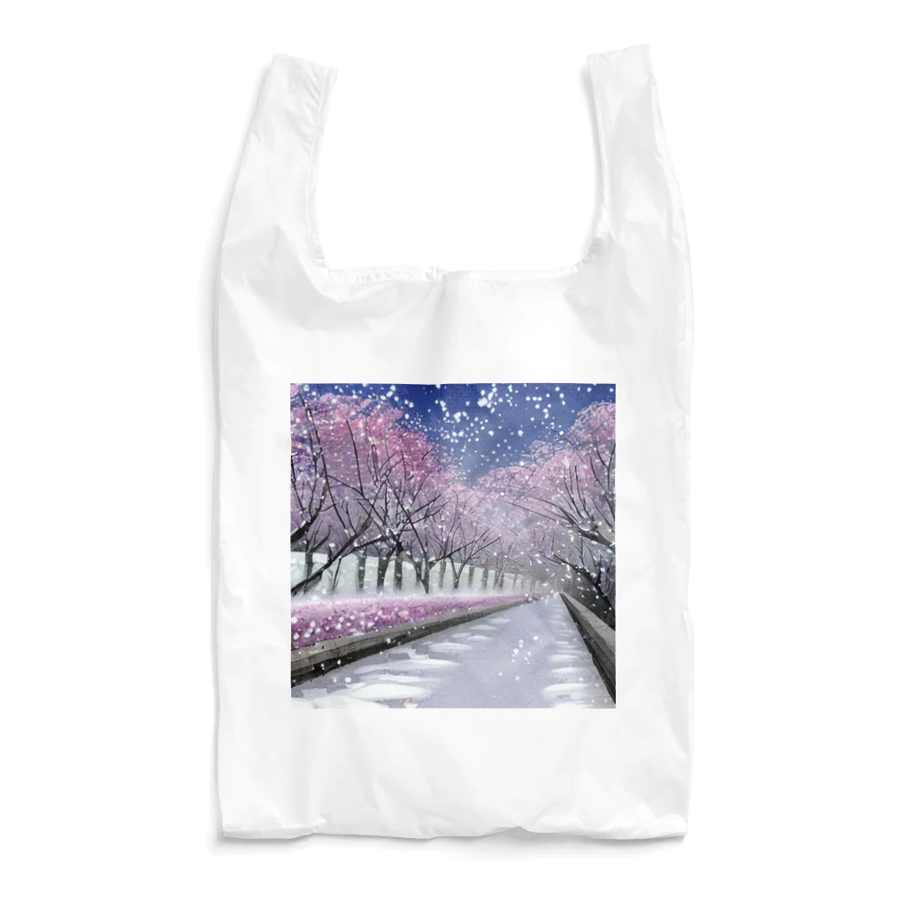 Yossy's Item Factoryの夜の桜並木に雪 Reusable Bag