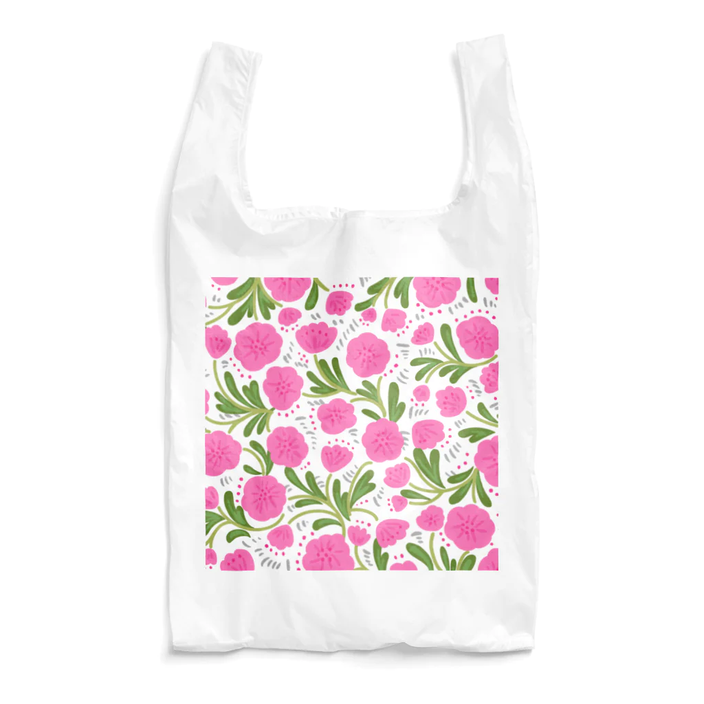 Katie（カチエ）の手描きの花柄（ピンク） Reusable Bag