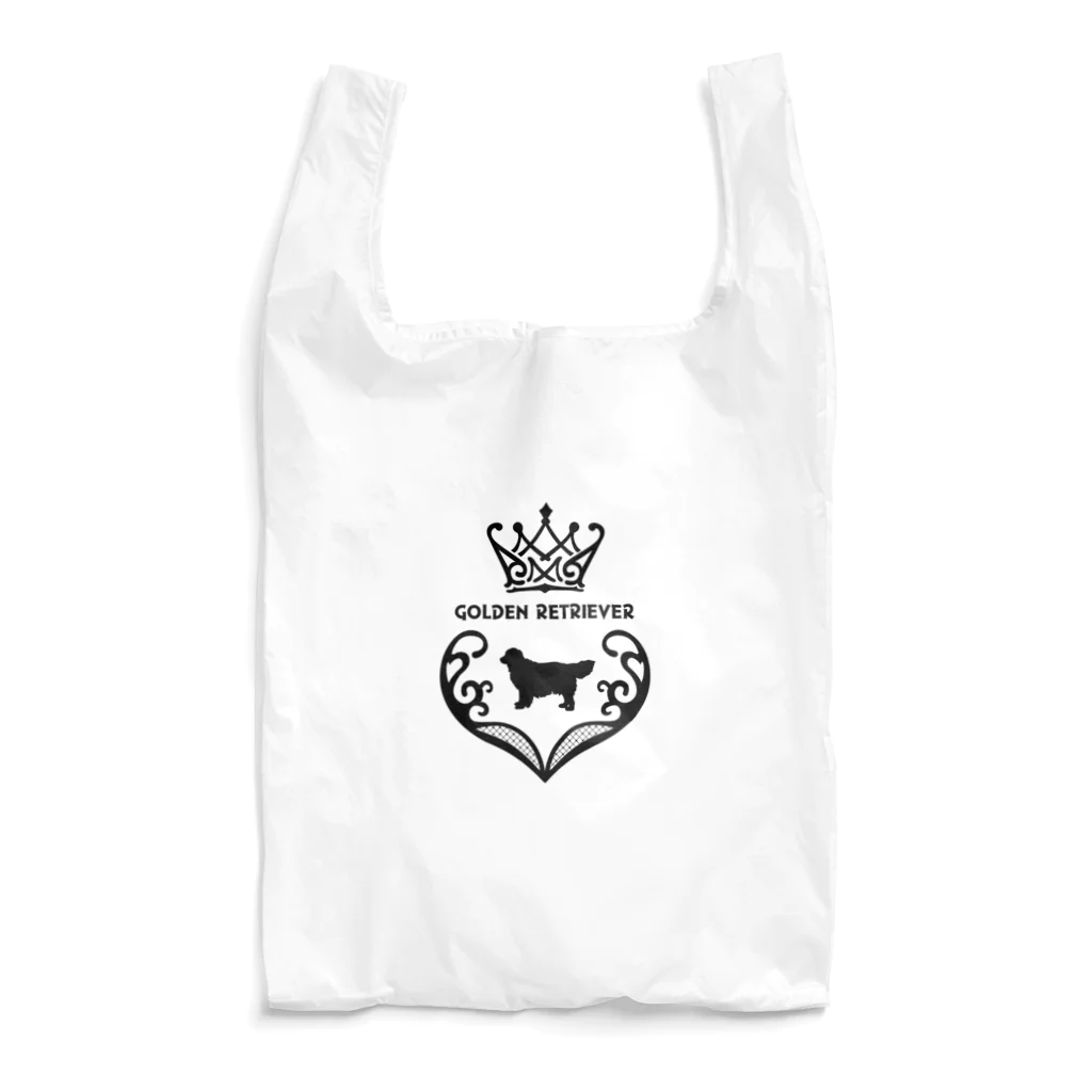 onehappinessのゴールデンレトリバー　crown heart　onehappiness　black Reusable Bag