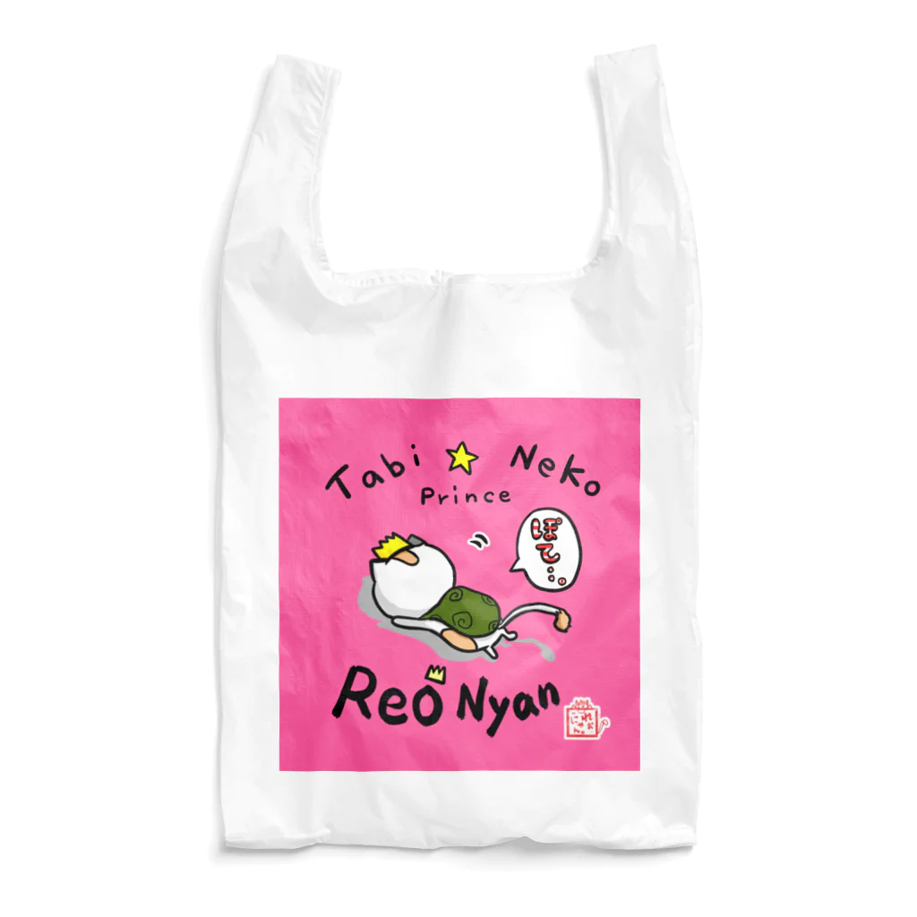 旅猫王子れぉにゃん👑😼公式(レイラ・ゆーし。)の(英字ロゴ)【ぽてっと☆転けるれぉにゃん(背景ピンク)】エコバッグ 에코 가방
