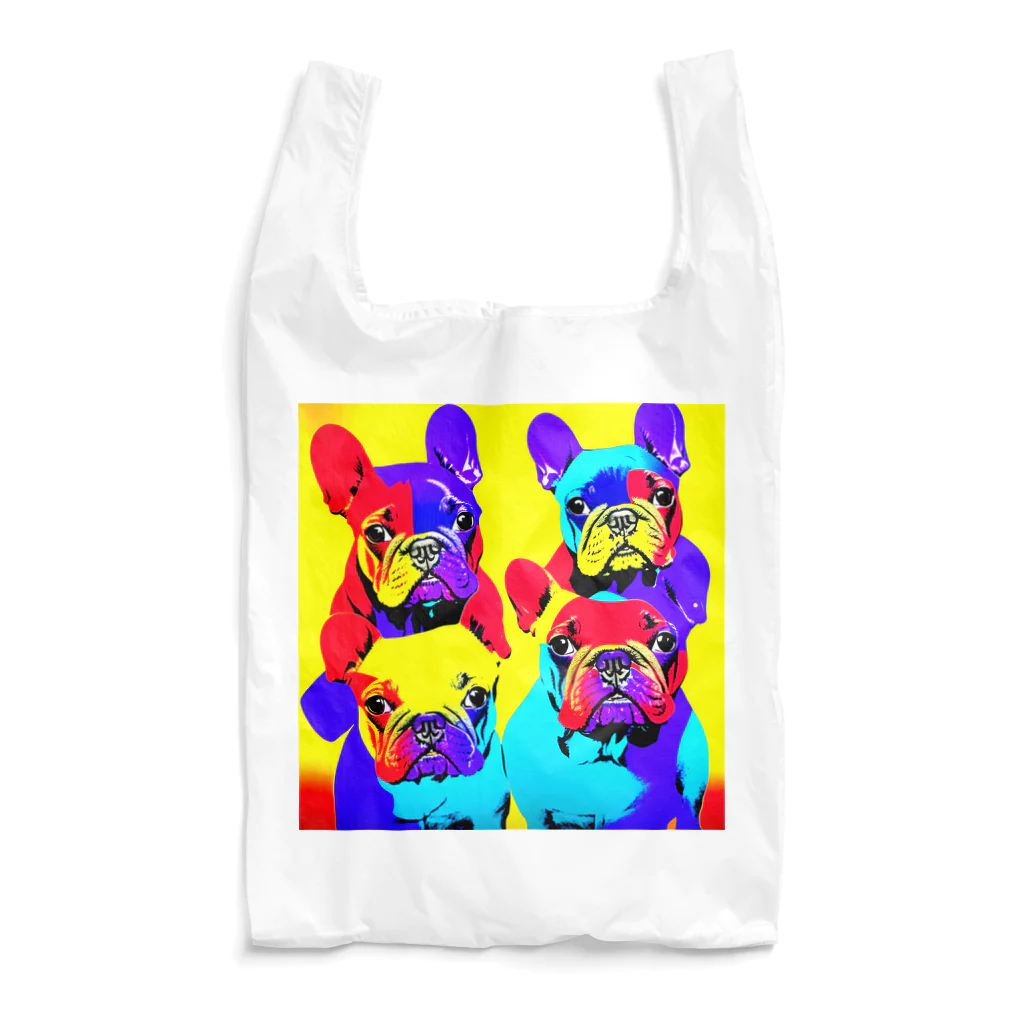 TakashiSのVivid Quartet of French Bulldogs Reusable Bag